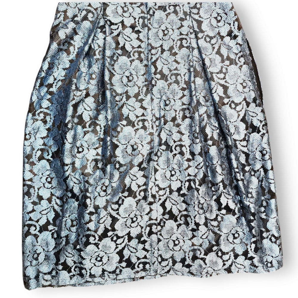 Eliza J Lace Black Blue Floral Cocktail Fit Flare Pleated Mini Dress Size 4 - Picture 9 of 17